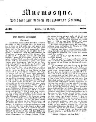 Mnemosyne (Neue Würzburger Zeitung) Sonntag 22. April 1860