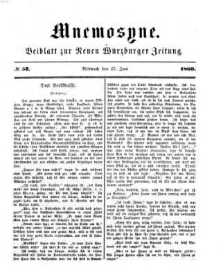 Mnemosyne (Neue Würzburger Zeitung) Mittwoch 27. Juni 1860