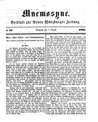 Mnemosyne (Neue Würzburger Zeitung) Mittwoch 1. August 1860