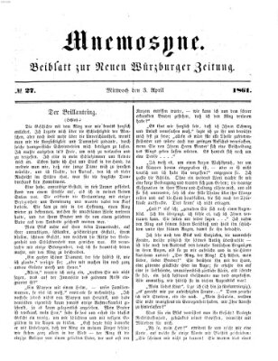 Mnemosyne (Neue Würzburger Zeitung) Mittwoch 3. April 1861