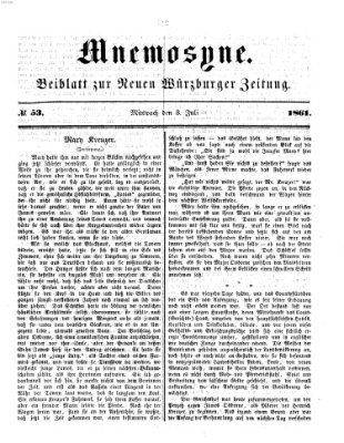 Mnemosyne (Neue Würzburger Zeitung) Mittwoch 3. Juli 1861