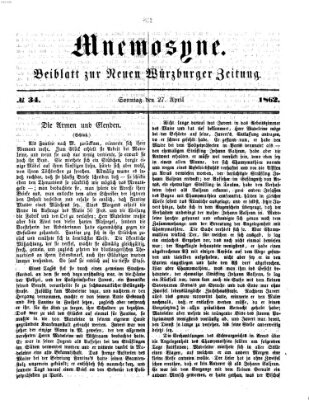 Mnemosyne (Neue Würzburger Zeitung) Sonntag 27. April 1862