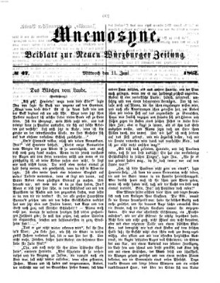 Mnemosyne (Neue Würzburger Zeitung) Mittwoch 11. Juni 1862