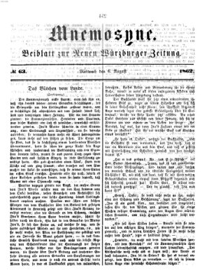 Mnemosyne (Neue Würzburger Zeitung) Mittwoch 6. August 1862