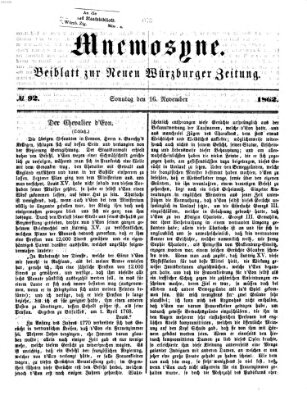 Mnemosyne (Neue Würzburger Zeitung) Sonntag 16. November 1862