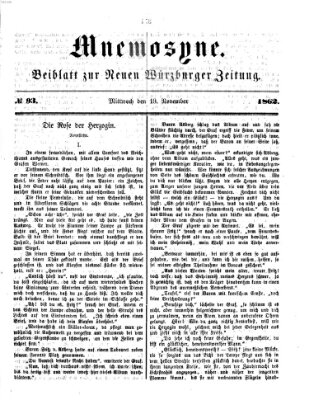 Mnemosyne (Neue Würzburger Zeitung) Mittwoch 19. November 1862