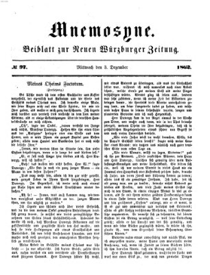 Mnemosyne (Neue Würzburger Zeitung) Mittwoch 3. Dezember 1862