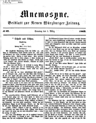 Mnemosyne (Neue Würzburger Zeitung) Sonntag 1. März 1863