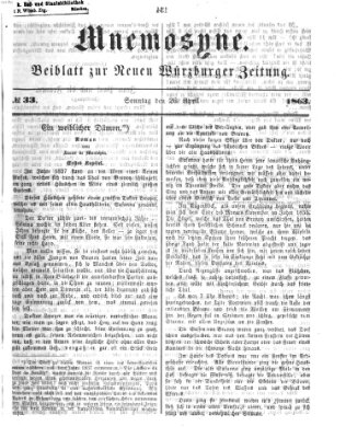 Mnemosyne (Neue Würzburger Zeitung) Sonntag 26. April 1863