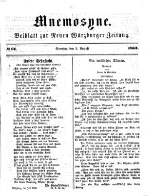 Mnemosyne (Neue Würzburger Zeitung) Sonntag 2. August 1863