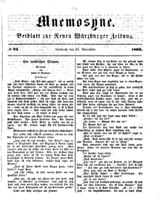 Mnemosyne (Neue Würzburger Zeitung) Mittwoch 25. November 1863