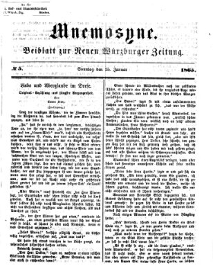 Mnemosyne (Neue Würzburger Zeitung) Sonntag 15. Januar 1865