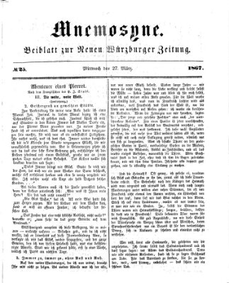 Mnemosyne (Neue Würzburger Zeitung) Mittwoch 27. März 1867