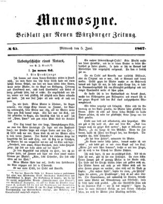 Mnemosyne (Neue Würzburger Zeitung) Mittwoch 5. Juni 1867