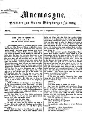 Mnemosyne (Neue Würzburger Zeitung) Sonntag 1. September 1867