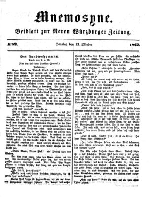 Mnemosyne (Neue Würzburger Zeitung) Sonntag 13. Oktober 1867