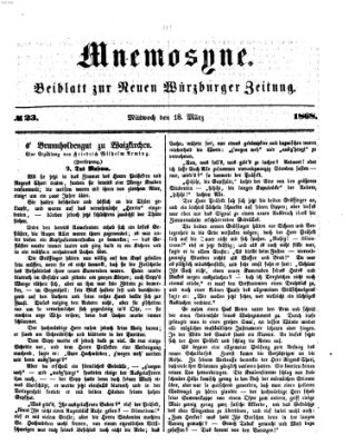 Mnemosyne (Neue Würzburger Zeitung) Mittwoch 18. März 1868