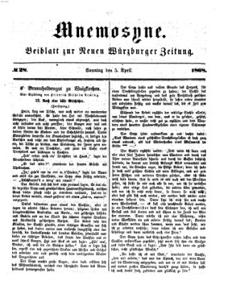 Mnemosyne (Neue Würzburger Zeitung) Sonntag 5. April 1868