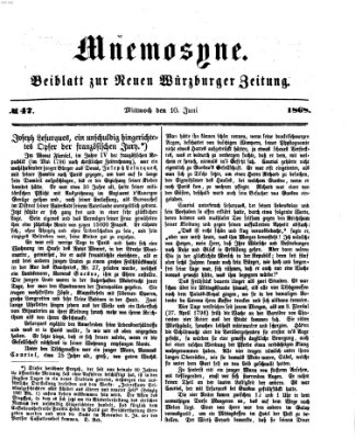 Mnemosyne (Neue Würzburger Zeitung) Mittwoch 10. Juni 1868