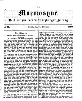 Mnemosyne (Neue Würzburger Zeitung) Sonntag 13. September 1868