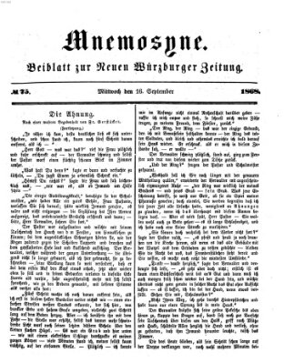 Mnemosyne (Neue Würzburger Zeitung) Mittwoch 16. September 1868