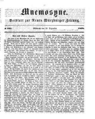 Mnemosyne (Neue Würzburger Zeitung) Mittwoch 30. Dezember 1868