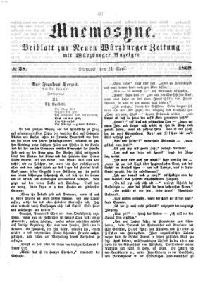 Mnemosyne (Neue Würzburger Zeitung) Mittwoch 21. April 1869