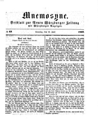 Mnemosyne (Neue Würzburger Zeitung) Sonntag 13. Juni 1869