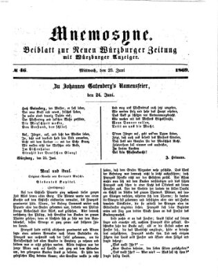 Mnemosyne (Neue Würzburger Zeitung) Mittwoch 23. Juni 1869