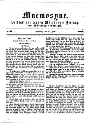 Mnemosyne (Neue Würzburger Zeitung) Sonntag 27. Juni 1869