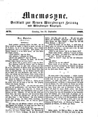 Mnemosyne (Neue Würzburger Zeitung) Sonntag 19. September 1869