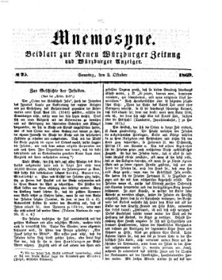 Mnemosyne (Neue Würzburger Zeitung) Sonntag 3. Oktober 1869