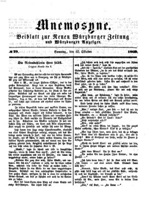 Mnemosyne (Neue Würzburger Zeitung) Sonntag 17. Oktober 1869