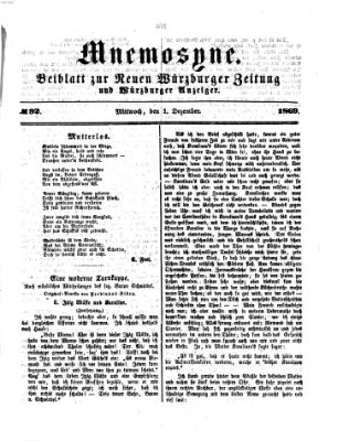 Mnemosyne (Neue Würzburger Zeitung) Mittwoch 1. Dezember 1869