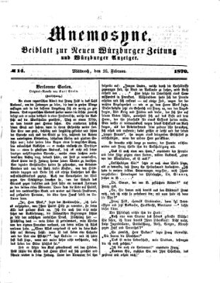 Mnemosyne (Neue Würzburger Zeitung) Mittwoch 16. Februar 1870