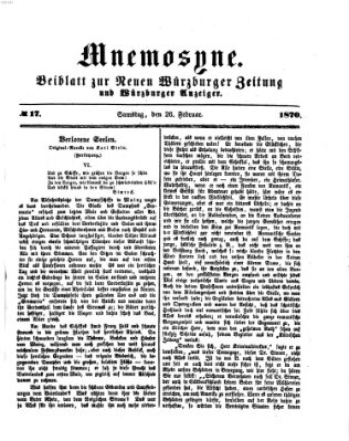 Mnemosyne (Neue Würzburger Zeitung) Samstag 26. Februar 1870