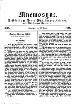 Mnemosyne (Neue Würzburger Zeitung) Samstag 18. Juni 1870