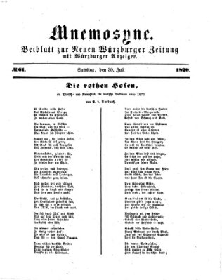 Mnemosyne (Neue Würzburger Zeitung) Samstag 30. Juli 1870