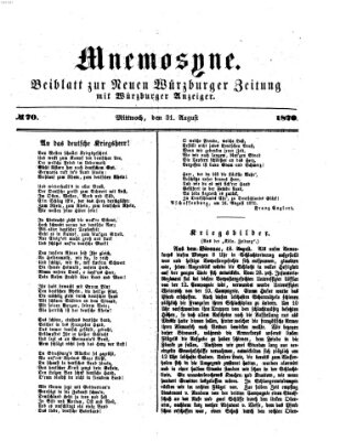 Mnemosyne (Neue Würzburger Zeitung) Mittwoch 31. August 1870