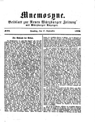 Mnemosyne (Neue Würzburger Zeitung) Samstag 17. September 1870