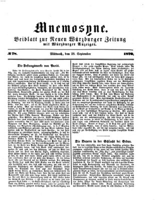 Mnemosyne (Neue Würzburger Zeitung) Mittwoch 28. September 1870