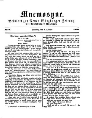 Mnemosyne (Neue Würzburger Zeitung) Samstag 1. Oktober 1870