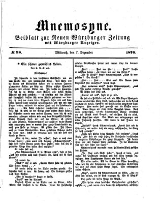 Mnemosyne (Neue Würzburger Zeitung) Mittwoch 7. Dezember 1870