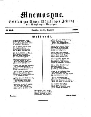 Mnemosyne (Neue Würzburger Zeitung) Samstag 24. Dezember 1870