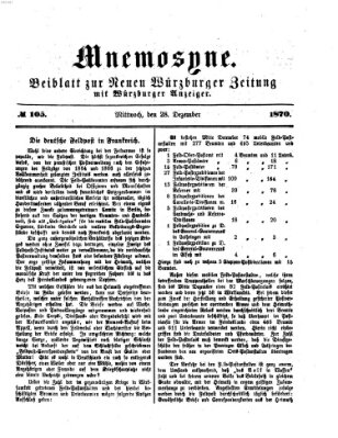 Mnemosyne (Neue Würzburger Zeitung) Mittwoch 28. Dezember 1870