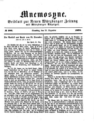 Mnemosyne (Neue Würzburger Zeitung) Samstag 31. Dezember 1870