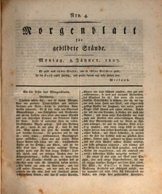 Morgenblatt für gebildete Stände Montag 5. Januar 1807