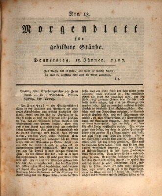 Morgenblatt für gebildete Stände Donnerstag 15. Januar 1807