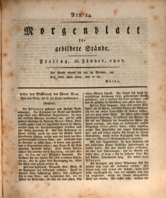 Morgenblatt für gebildete Stände Freitag 16. Januar 1807