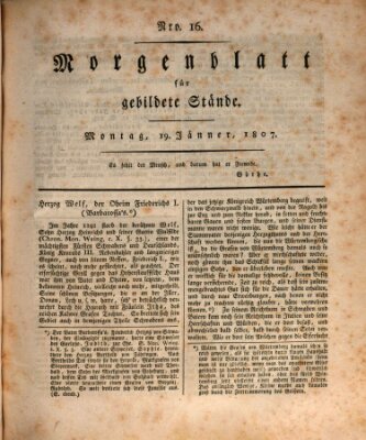 Morgenblatt für gebildete Stände Montag 19. Januar 1807